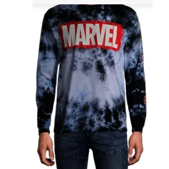 Marvel Other - 💥 Marvel Logo Blue Tie Dye Long Sleeve Graphic T-Shirt Small 💥